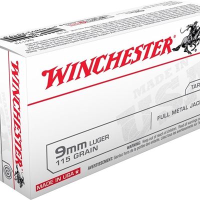 WINCHESTER   9mm LUGER  FMJ  115  GRAIN   50  PACK
